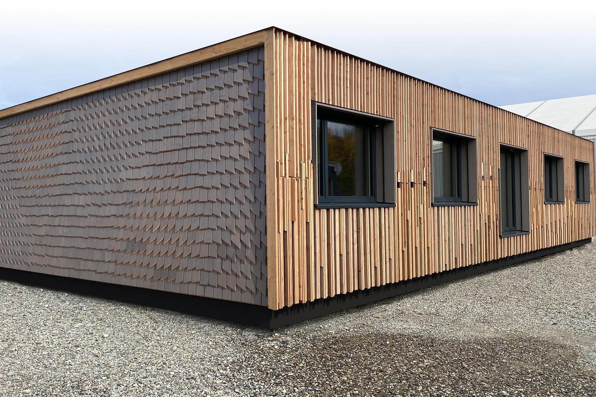 Aufnahme Baubüro Saig mit zwei verschiedenen Fassaden